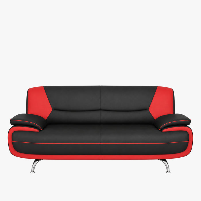 MUZA Canapé design 3 places en simili cuir noir et rouge