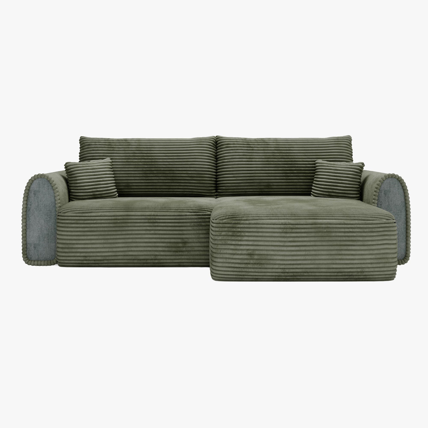 ADELE Canapé d'angle convertible et réversible avec coffre en velours côtelé vert