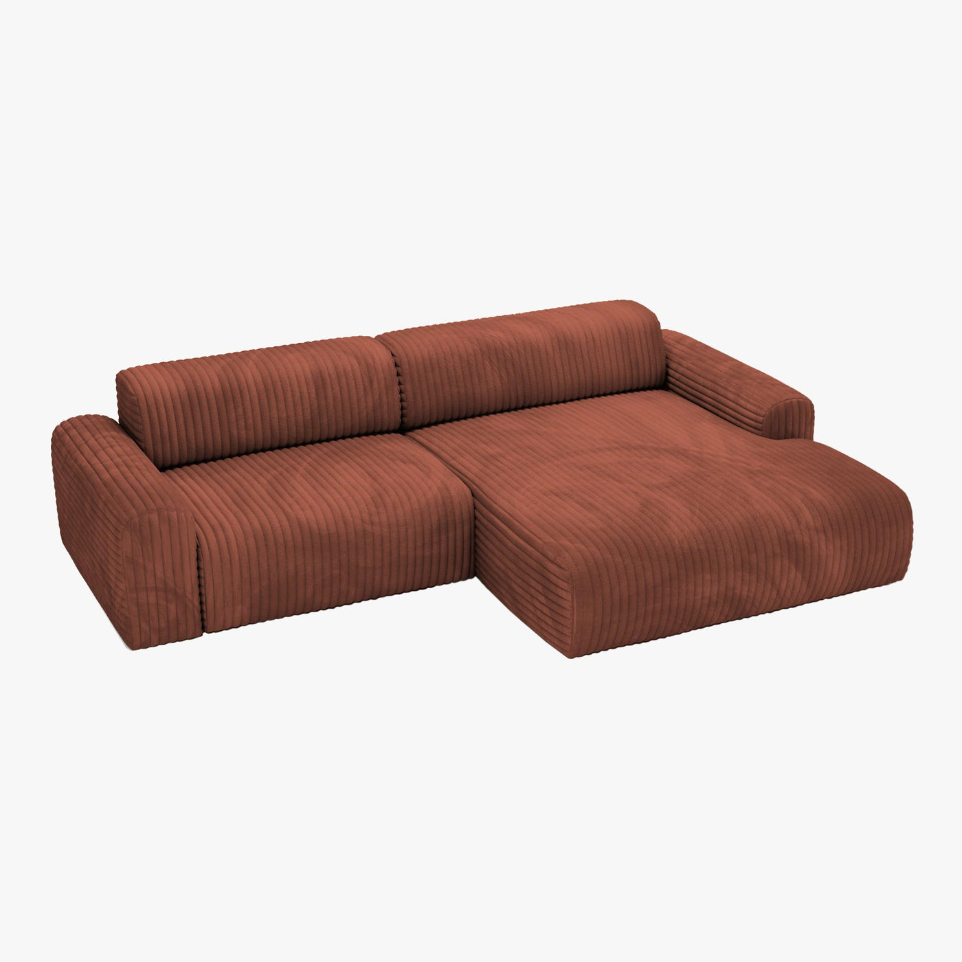 SOFIA Canapé d'angle en velours gros côtelé terracotta - Angle droit