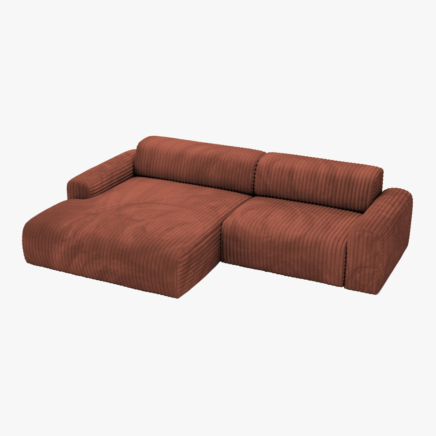 SOFIA Canapé d'angle en velours gros côtelé terracotta - Angle gauche