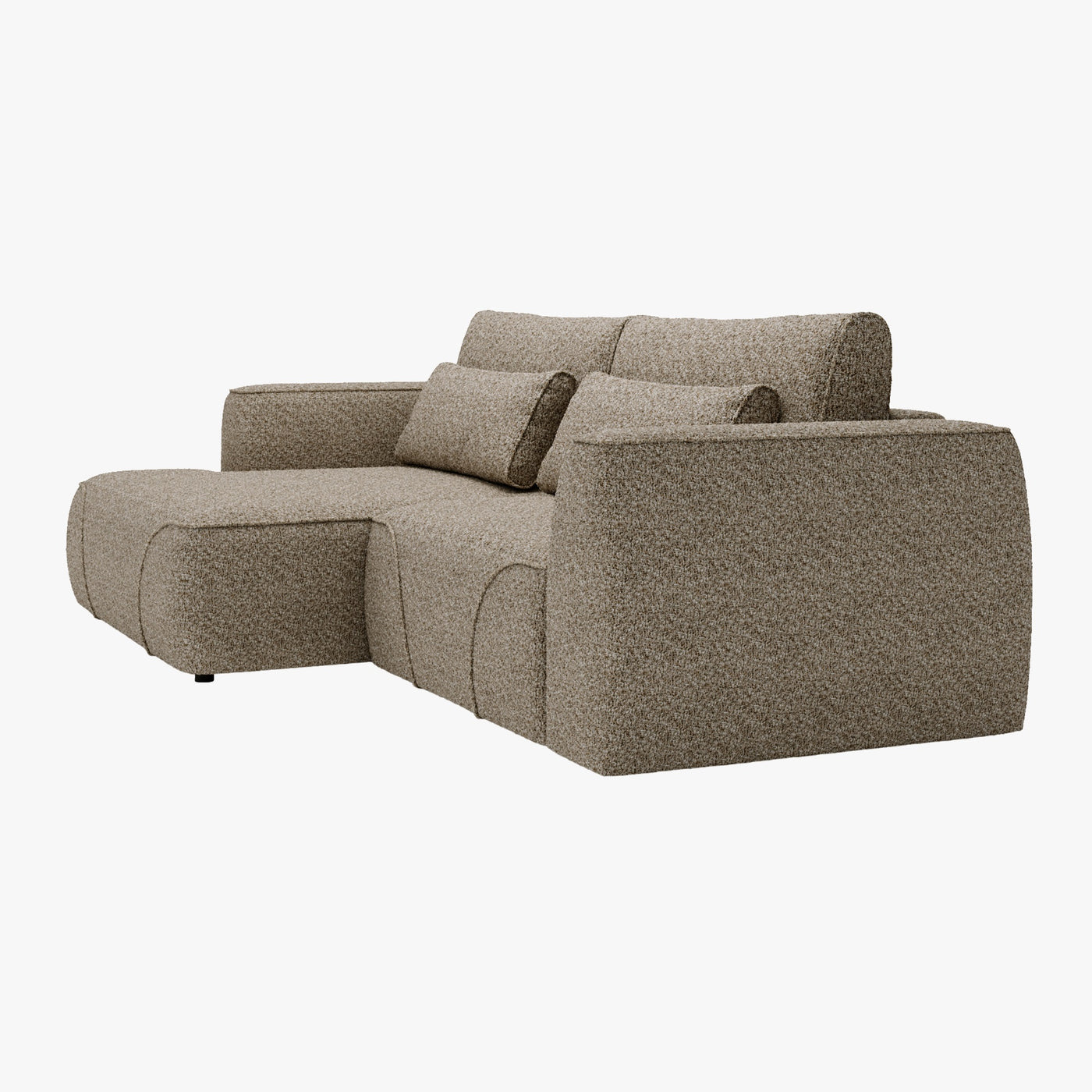 GRACE Canapé d'angle convertible avec coffre en tissu taupe - Angle gauche