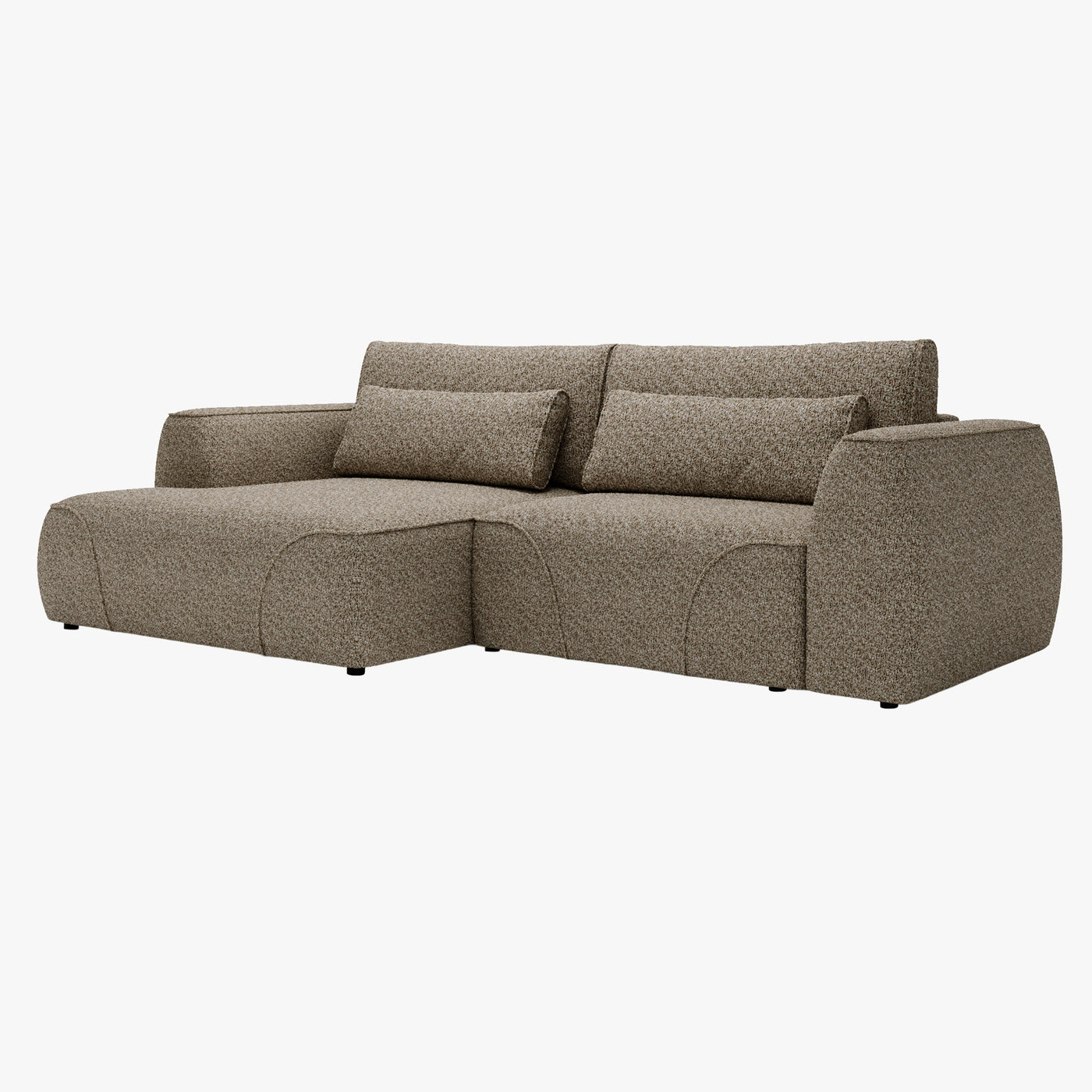 GRACE Canapé d'angle convertible avec coffre en tissu taupe - Angle gauche