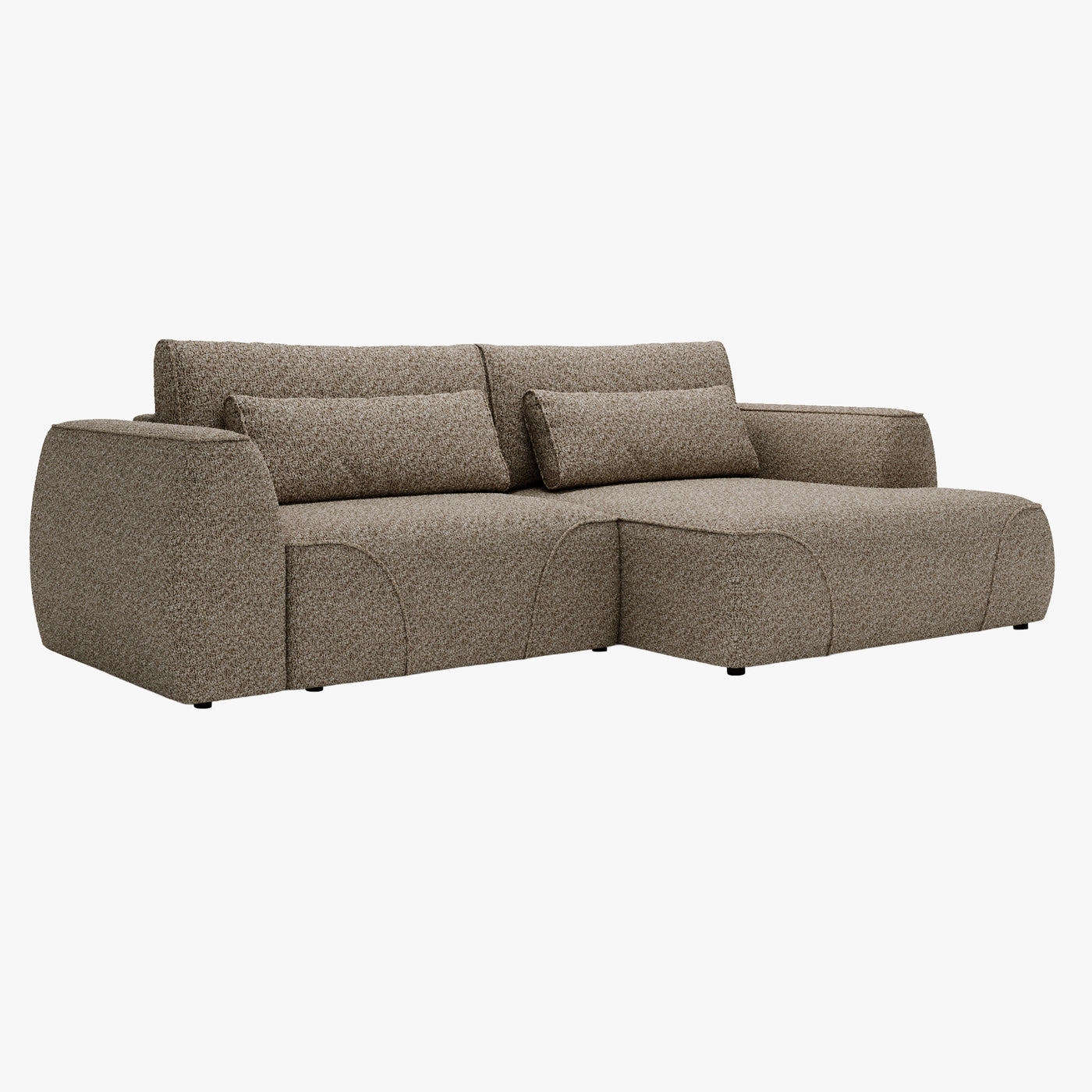 GRACE Canapé d'angle convertible avec coffre en tissu taupe - Angle droit