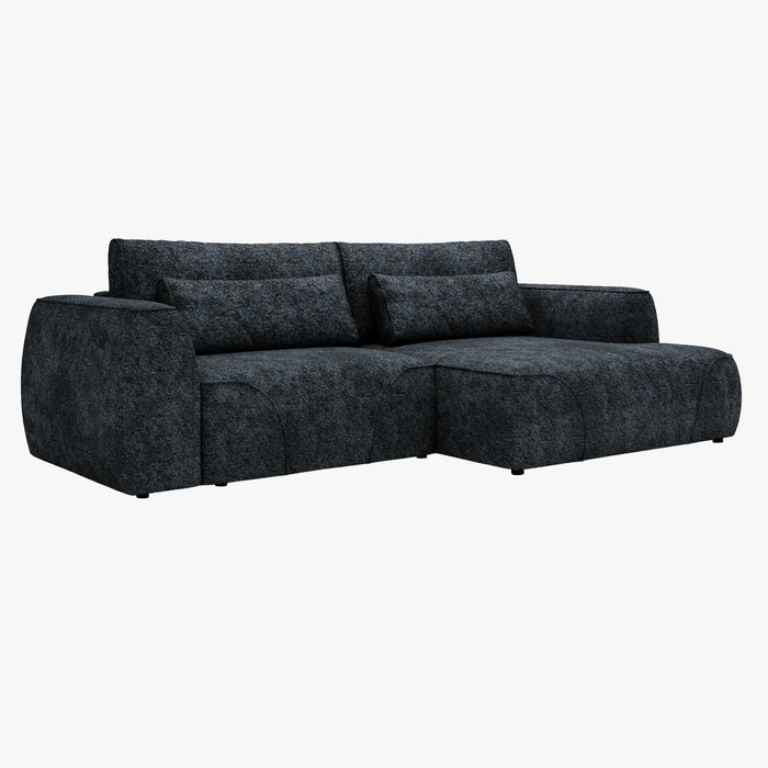 GRACE Canapé d'angle convertible avec coffre en tissu bleu - Angle droit