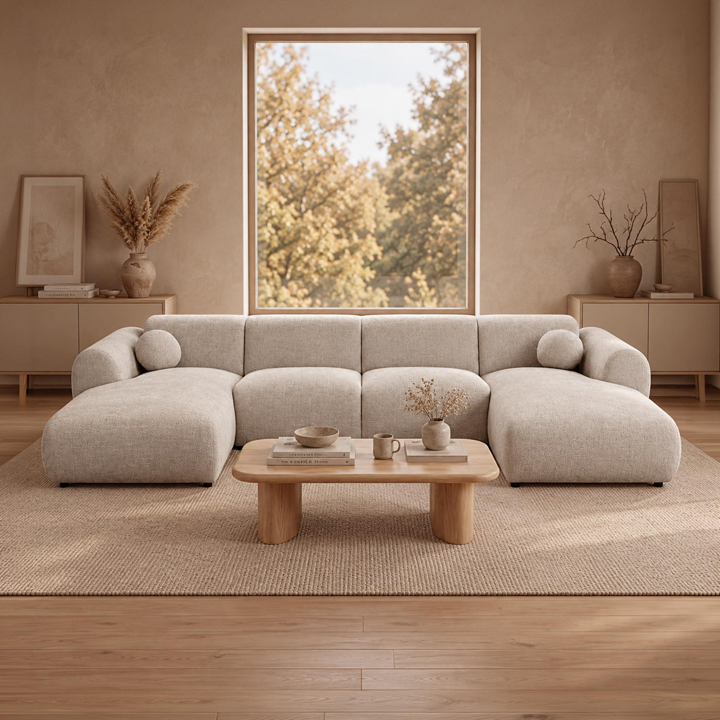 NAYLA XL Canapé panoramique en tissu beige - Mobilier Deco