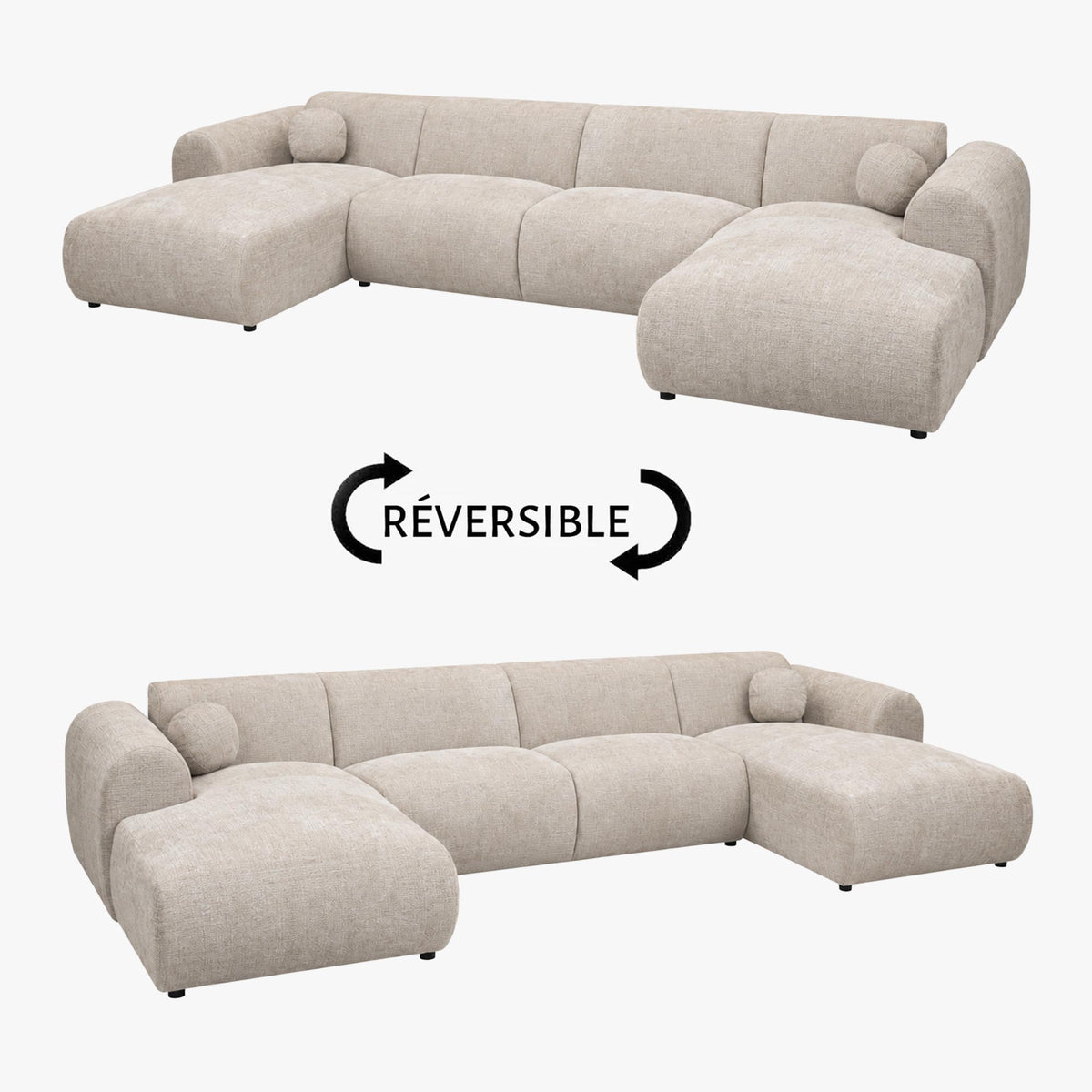NAYLA XL Canapé panoramique en tissu beige - Mobilier Deco