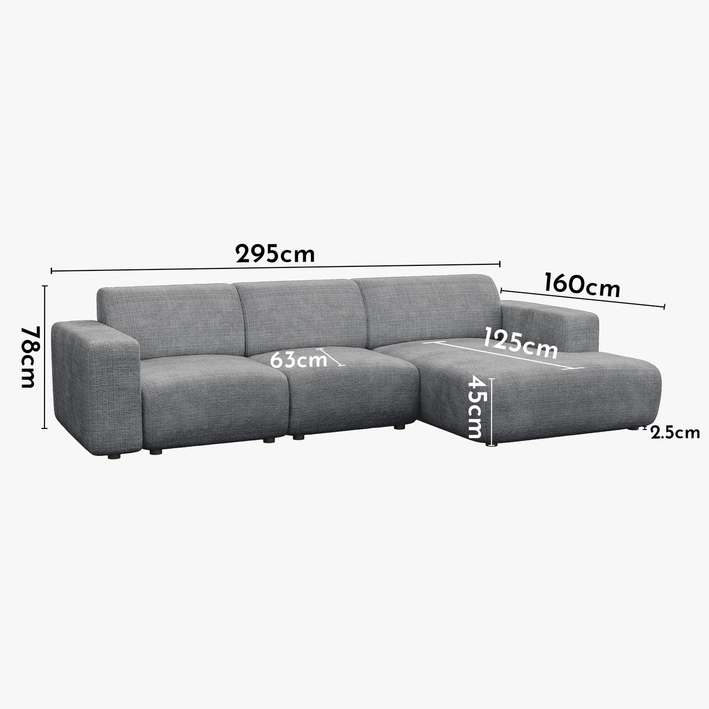 NAYVA Canapé d'angle en tissu gris - Angle droit