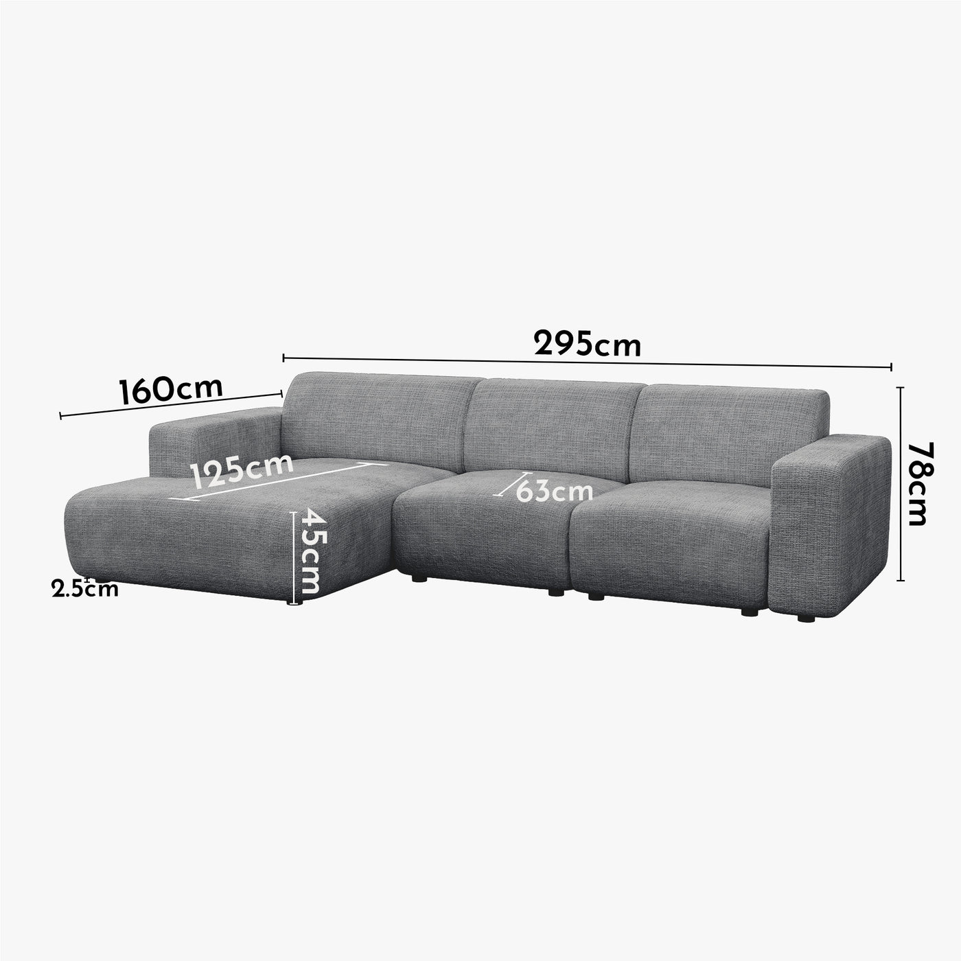 NAYVA Canapé d'angle en tissu gris - Angle gauche