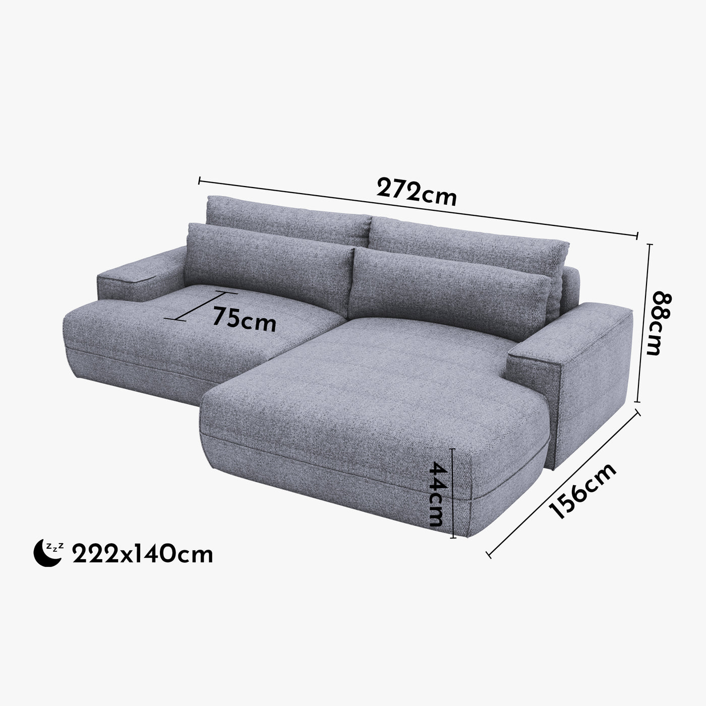 NOEMIA Canapé d'angle convertible avec coffre en tissu gris clair - Angle droit