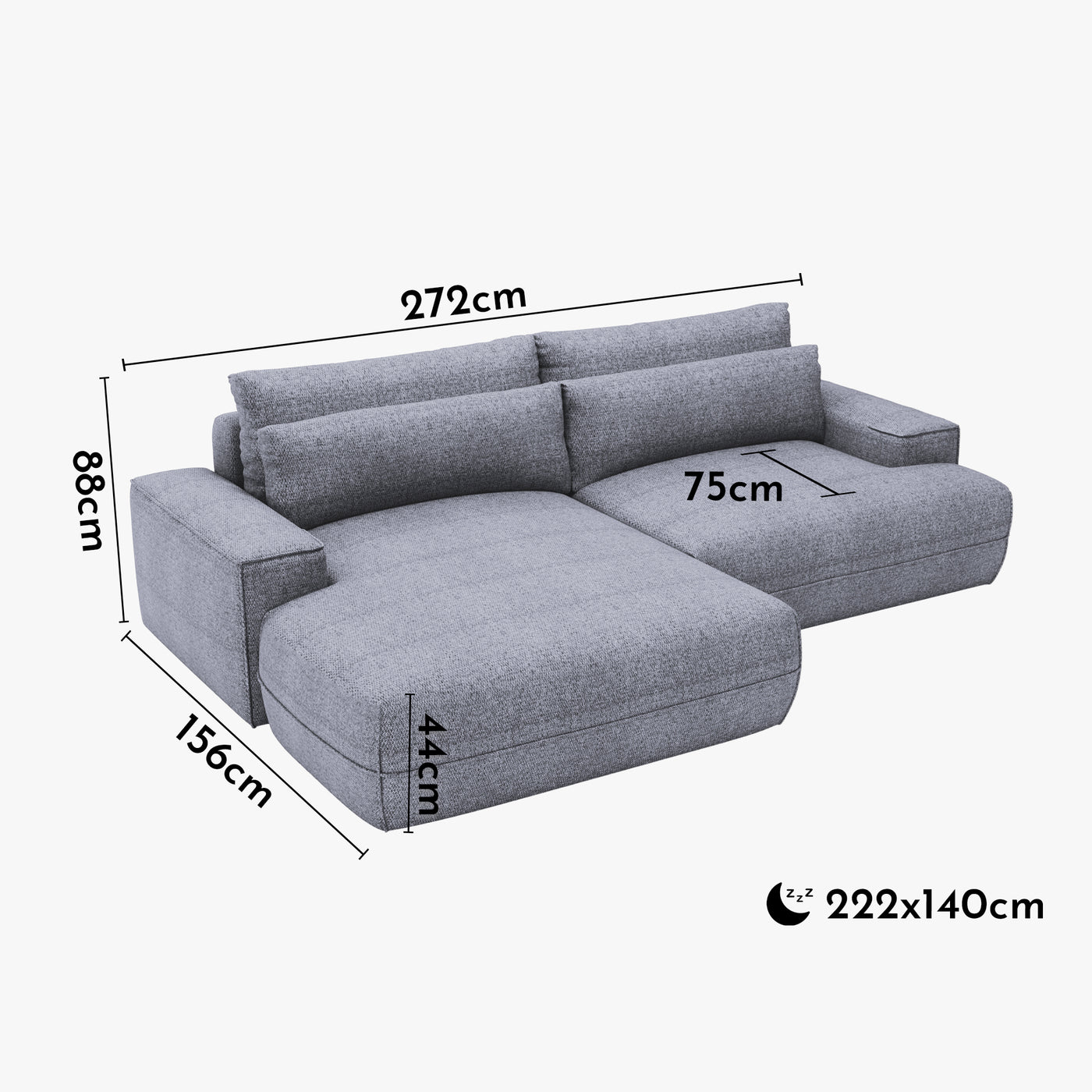 NOEMIA Canapé d'angle convertible avec coffre en tissu gris clair - Angle gauche