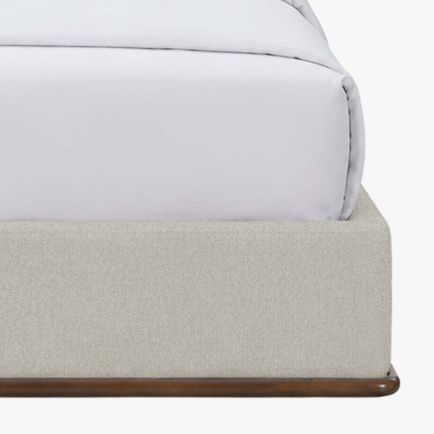 NORIA Lit double en tissu beige et bois foncé 180x200 cm