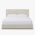NORIA Lit double en tissu beige et bois foncé 140x190 cm