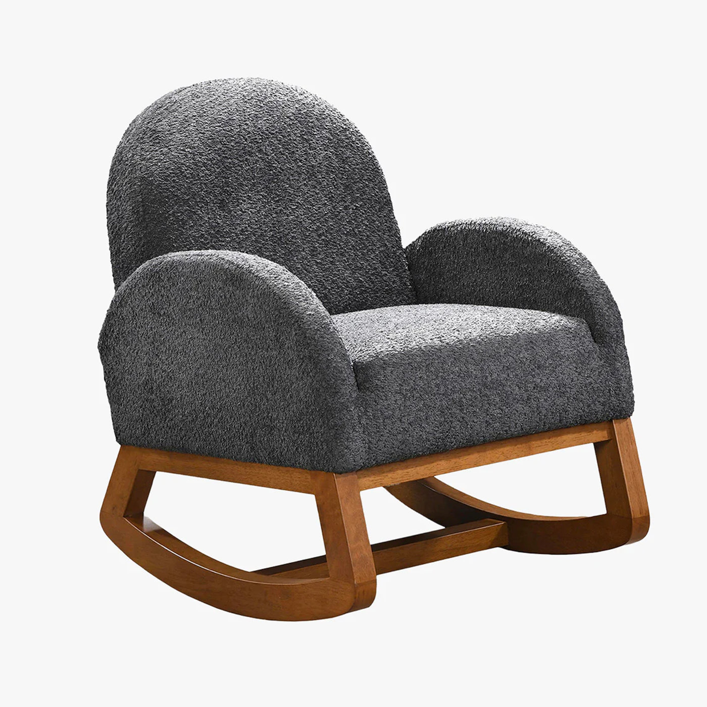 RUSSO Fauteuil à bascule effet peau de mouton gris foncé et bois clair