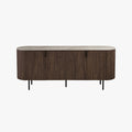 VIGO Buffet 4 portes en pierre frittée beige et couleur bois foncé