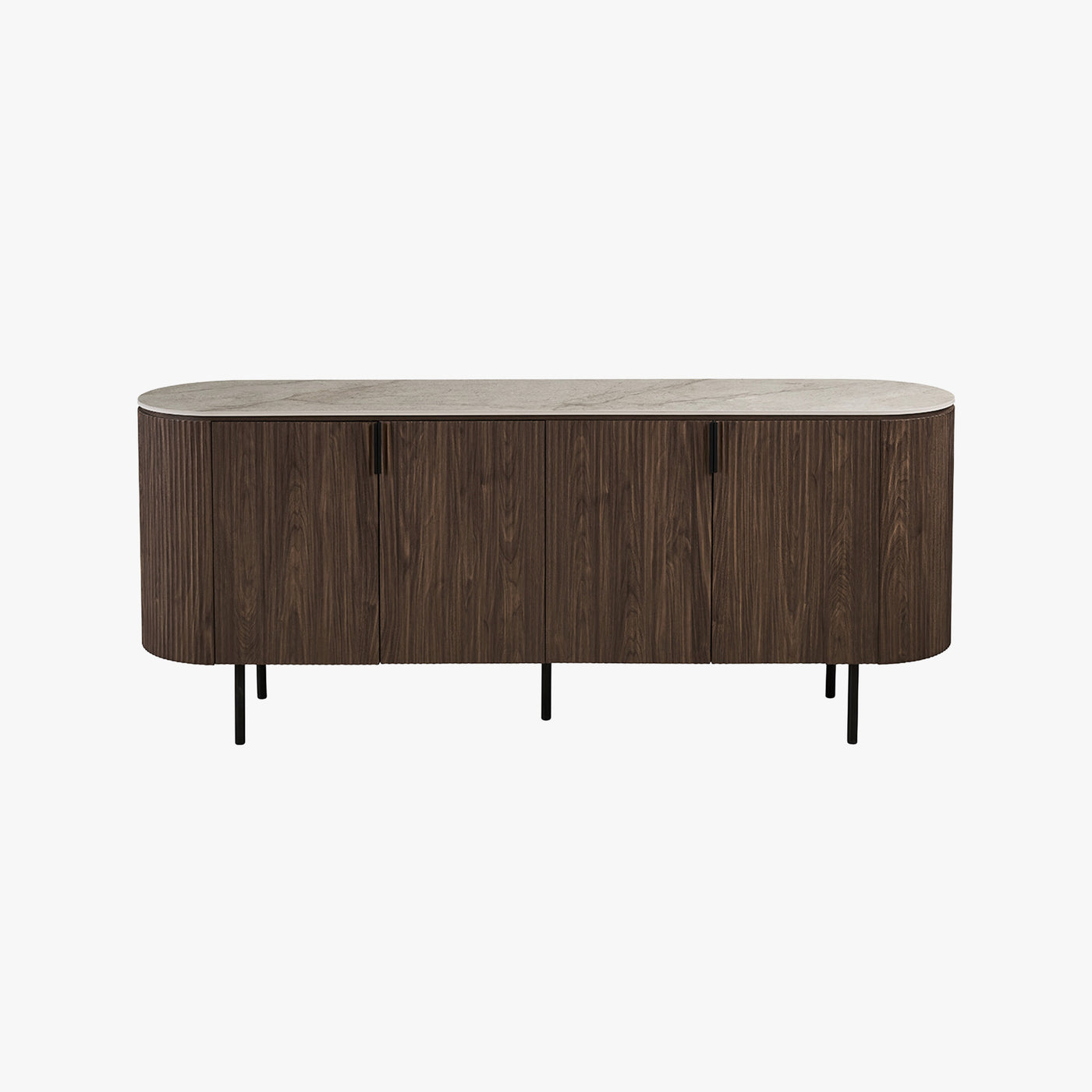 VIGO - Buffet 4 portes en pierre frittée beige et couleur bois foncé