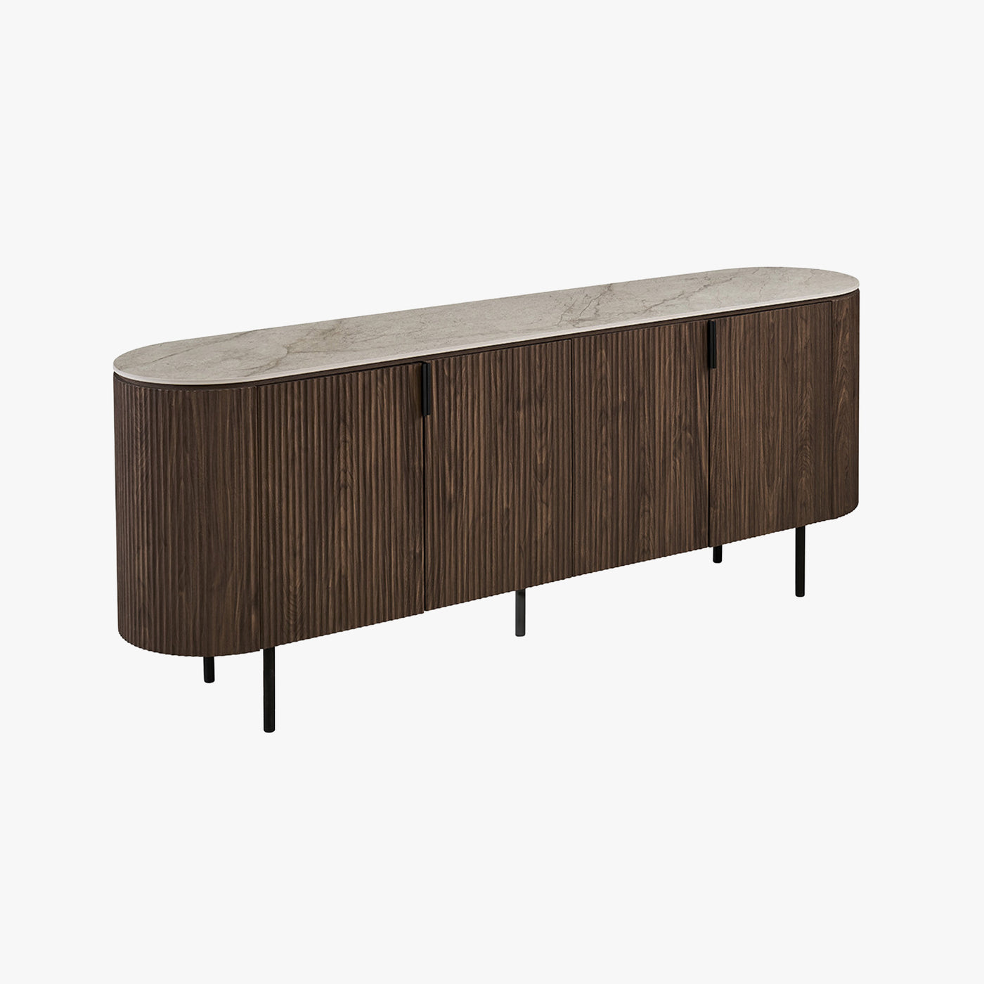 VIGO - Buffet 4 portes en pierre frittée beige et couleur bois foncé