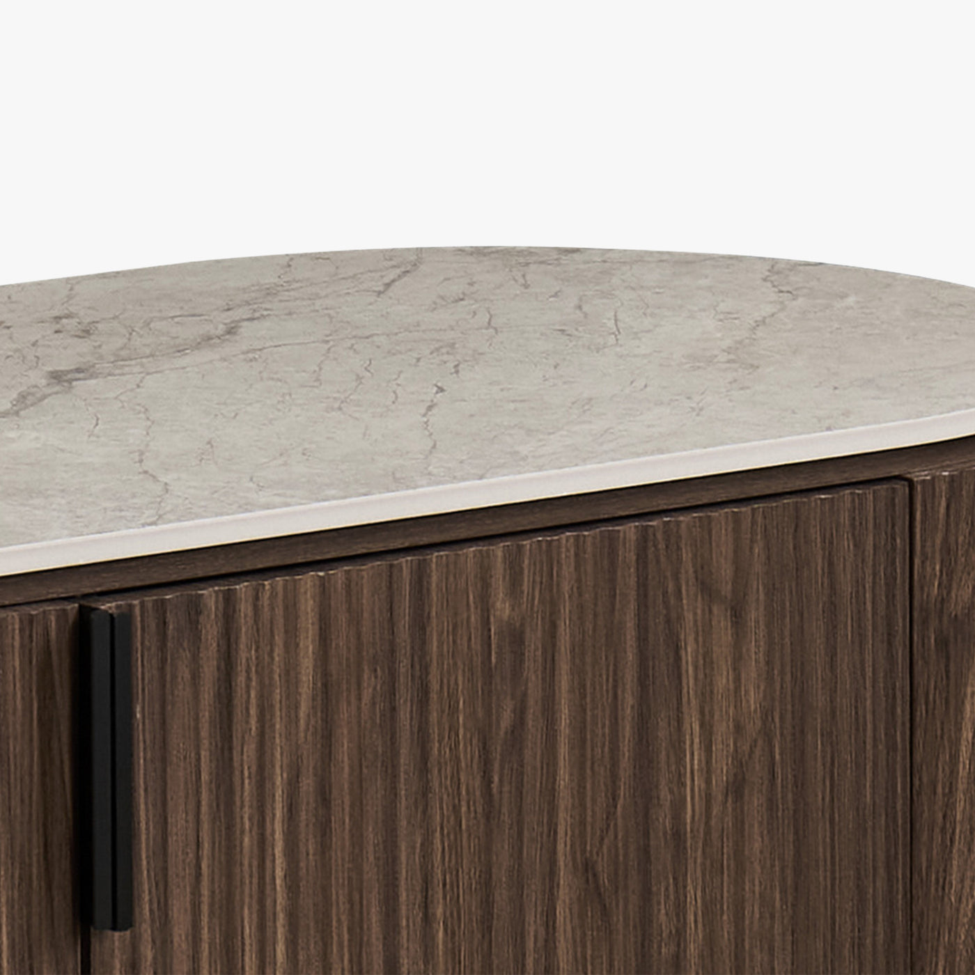 VIGO - Buffet 4 portes en pierre frittée beige et couleur bois foncé