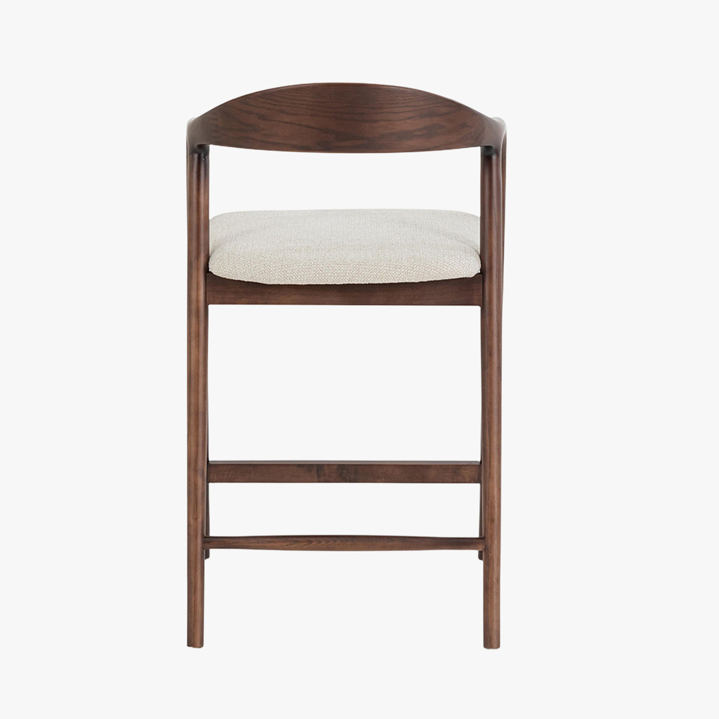 CLAIRE Tabouret en tissu beige piètement en bois massif foncé