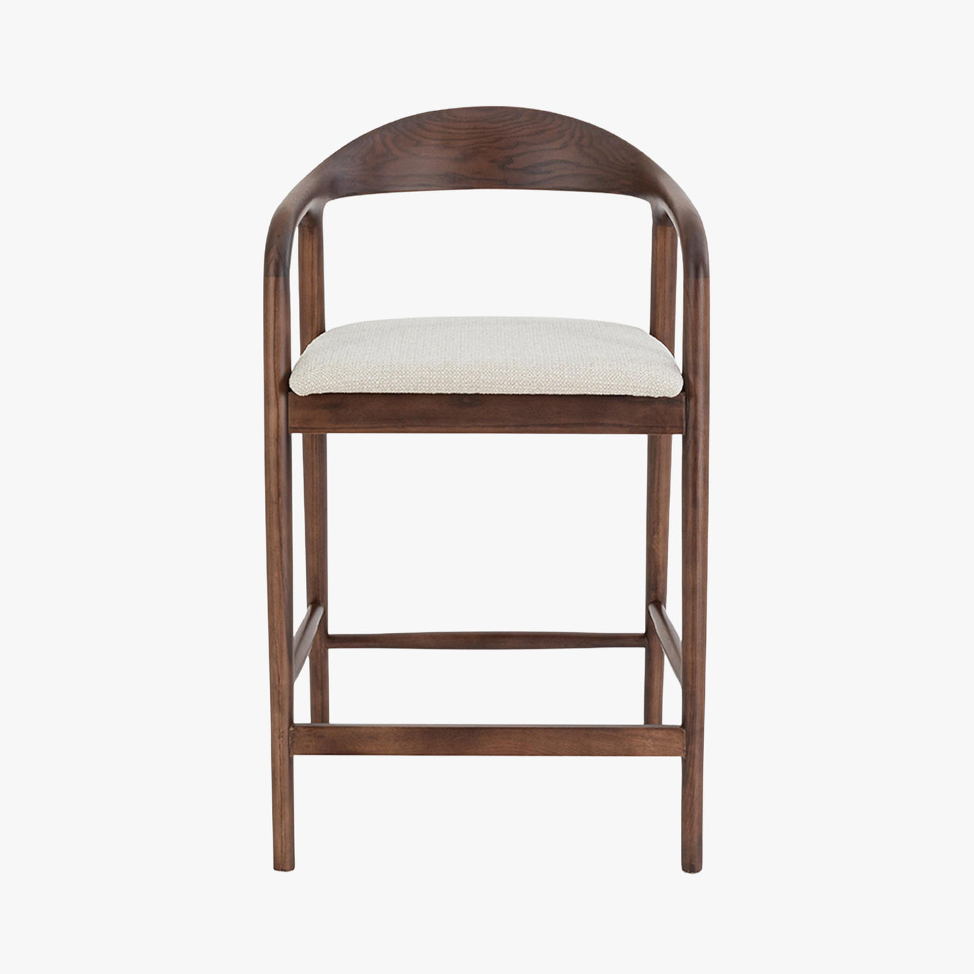 CLAIRE Tabouret en tissu beige piètement en bois massif foncé