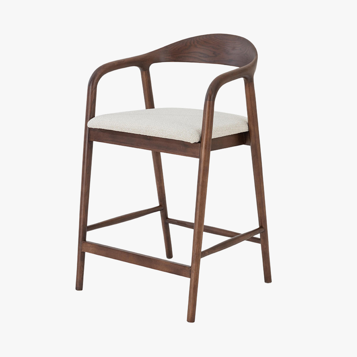 CLAIRE Tabouret en tissu beige piètement en bois massif foncé