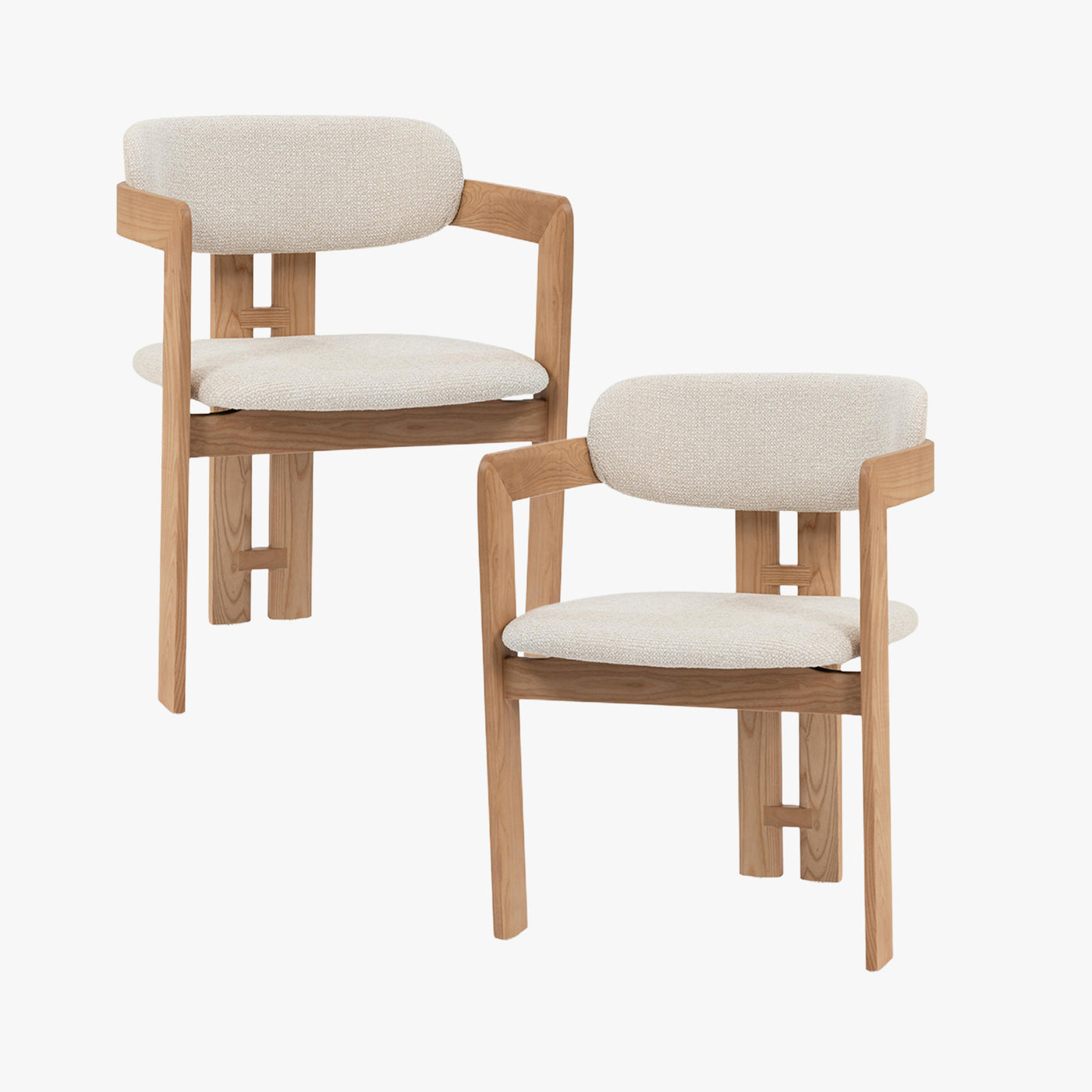 lot de 2 chaises de repas en tissu beige avec pieds en chêne massif couleur bois clair