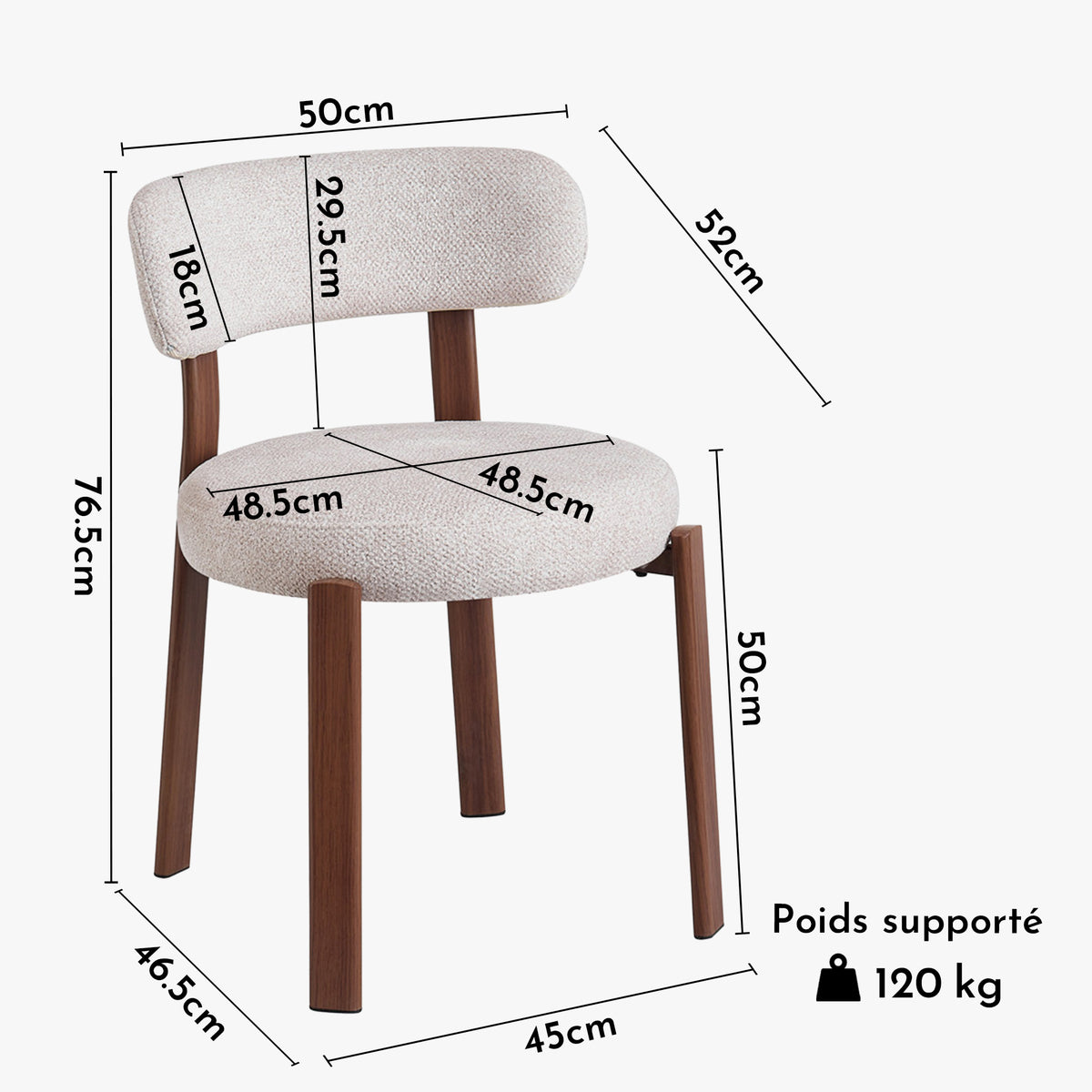 JULIA Lot de 2 chaises en tissu beige pieds couleur bois foncé