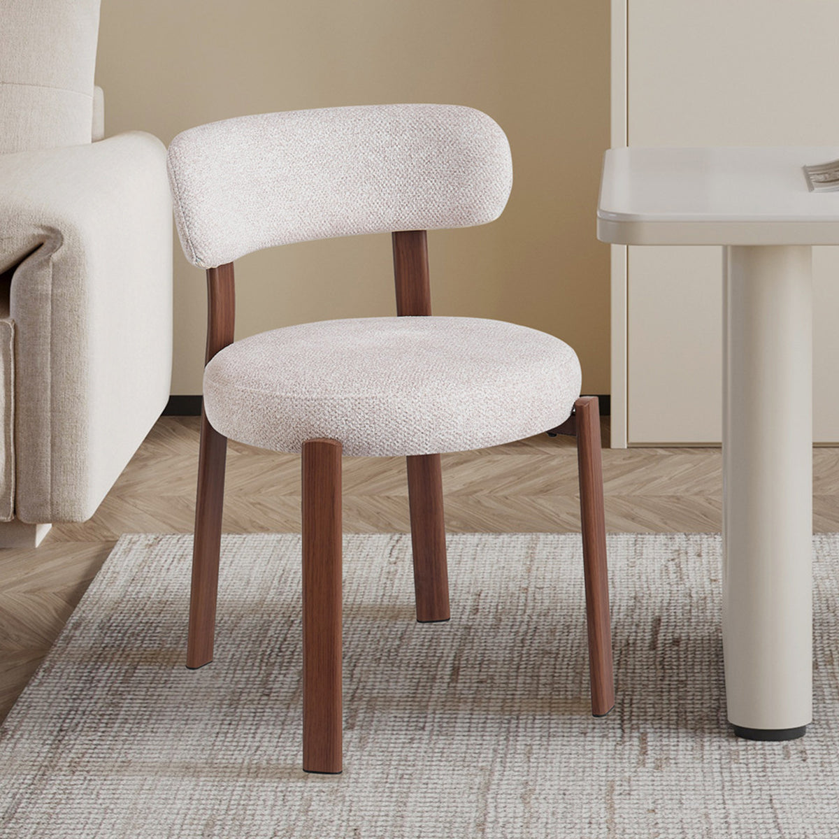 JULIA Lot de 2 chaises en tissu beige pieds couleur bois foncé