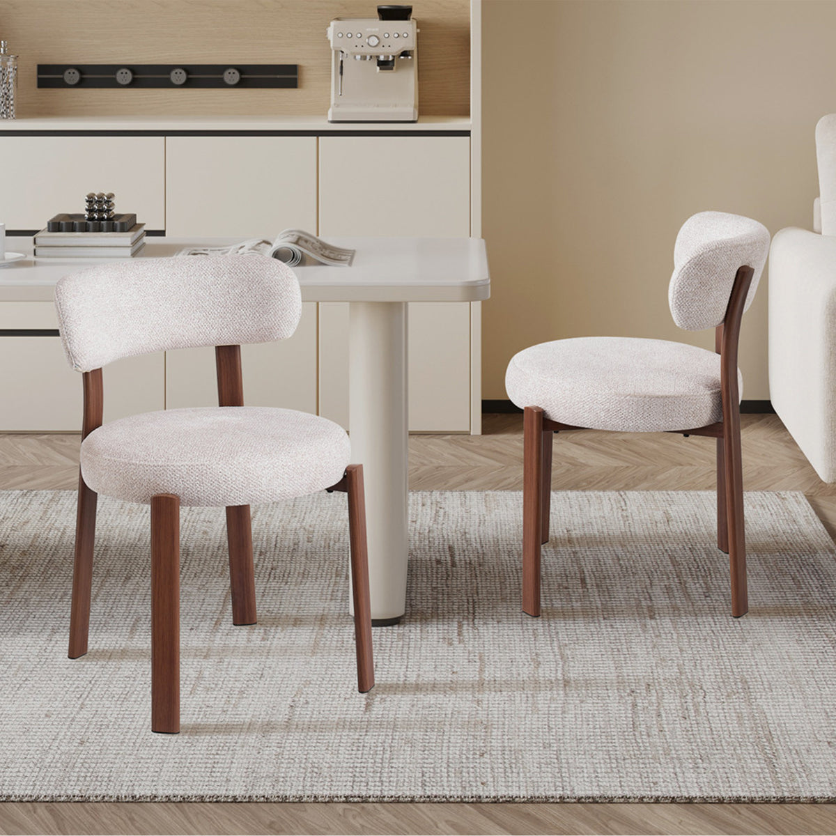 JULIA Lot de 2 chaises en tissu beige pieds couleur bois foncé