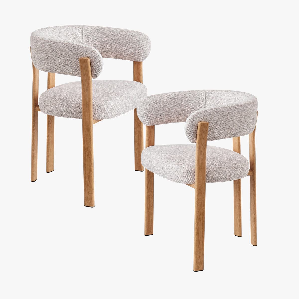JULIA Lot de 2 chaises avec accoudoir en tissu beige pieds couleur bois clair