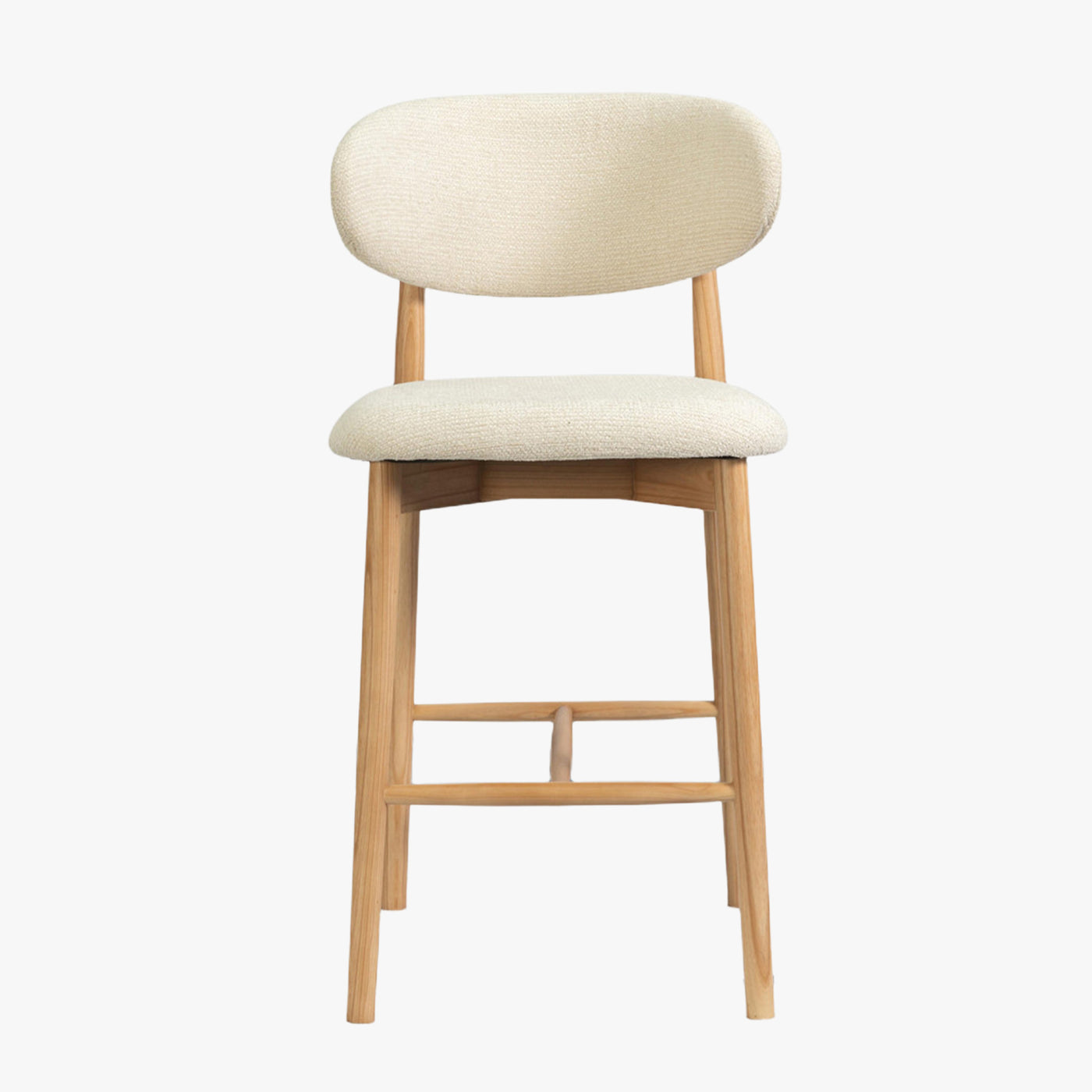 lot de 2 tabourets en tissu beige avec piètement en chêne massif couleur bois clair