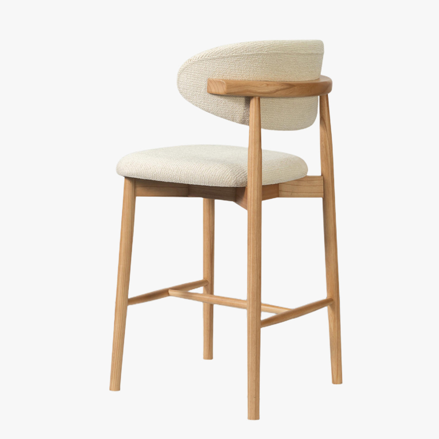lot de 2 tabourets en tissu beige avec piètement en chêne massif couleur bois clair