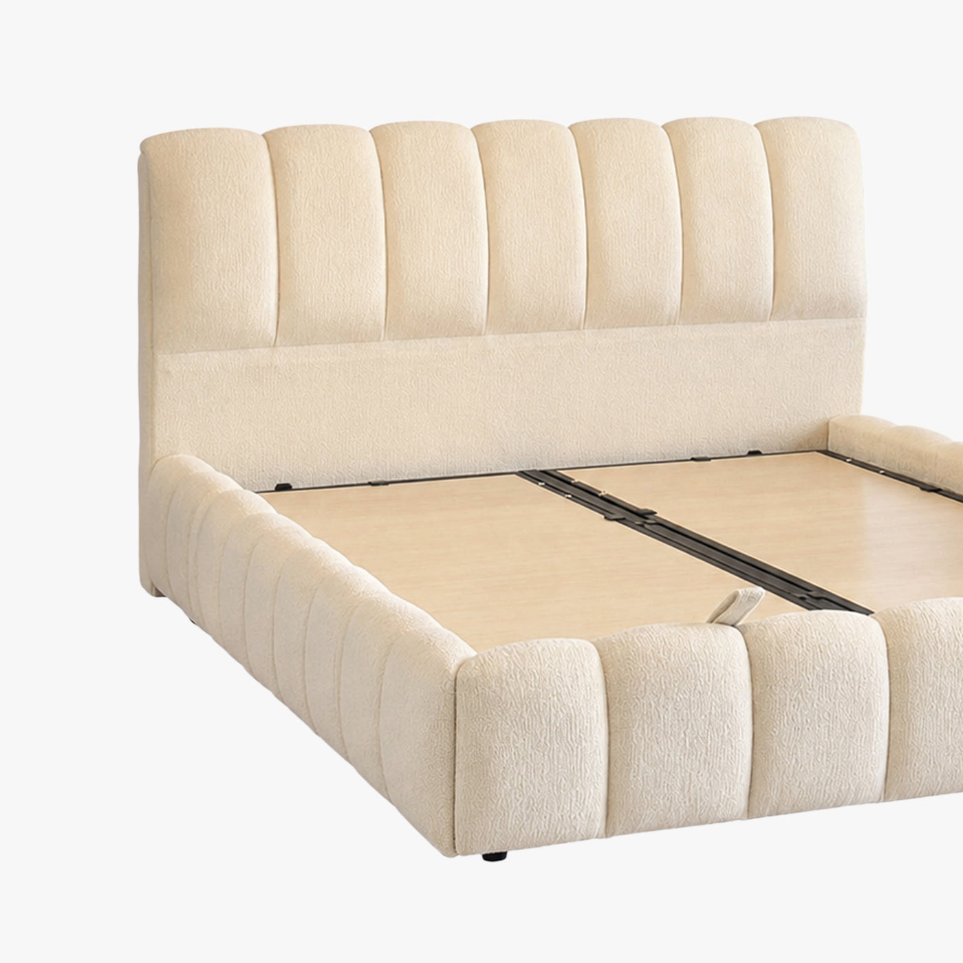 SAPHIRA Lit double en tissu beige avec coffre 140x190 cm