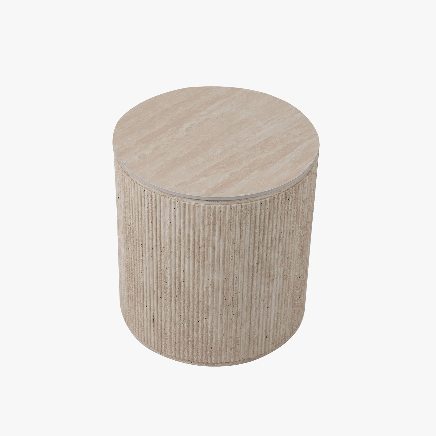 FARA Lot de 2 tables basses rondes plateau en céramique beige
