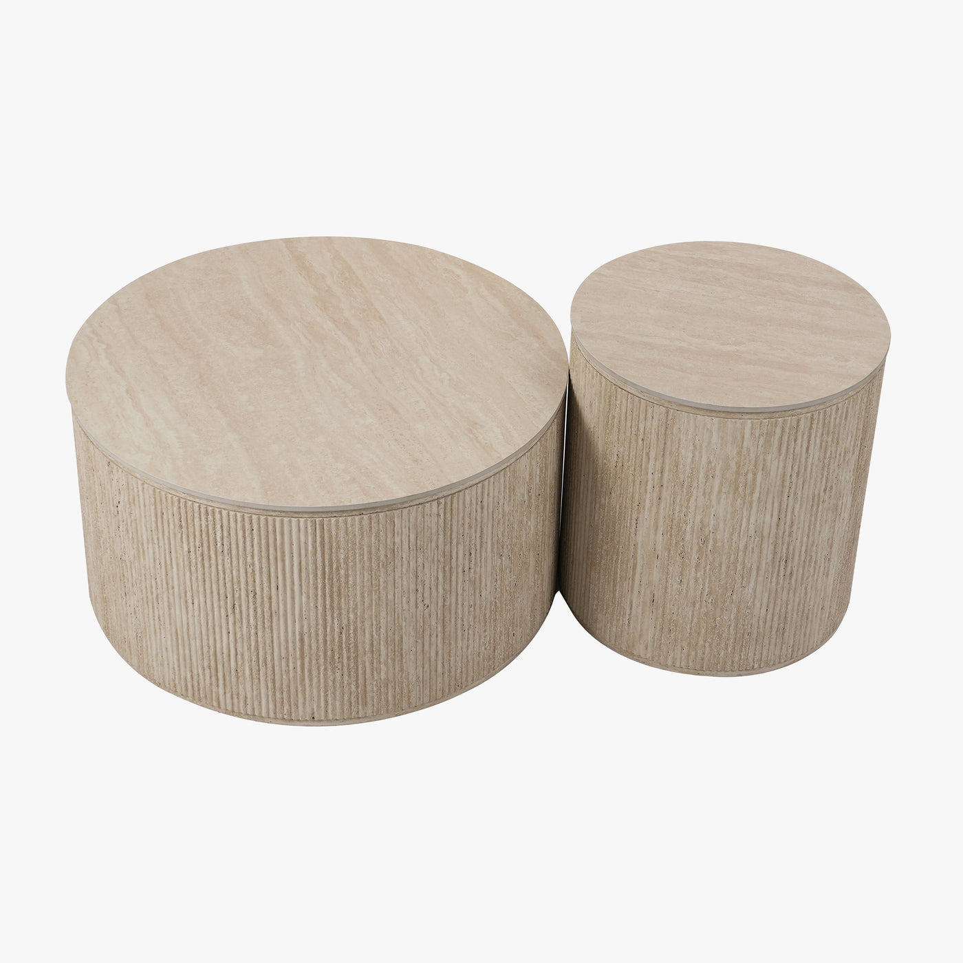 FARA Lot de 2 tables basses rondes plateau en céramique beige