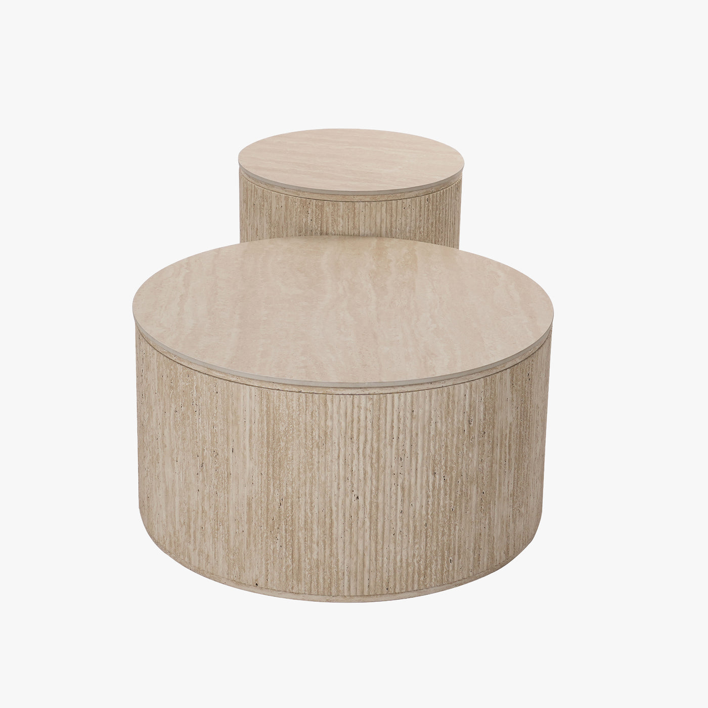 FARA Lot de 2 tables basses rondes plateau en céramique beige