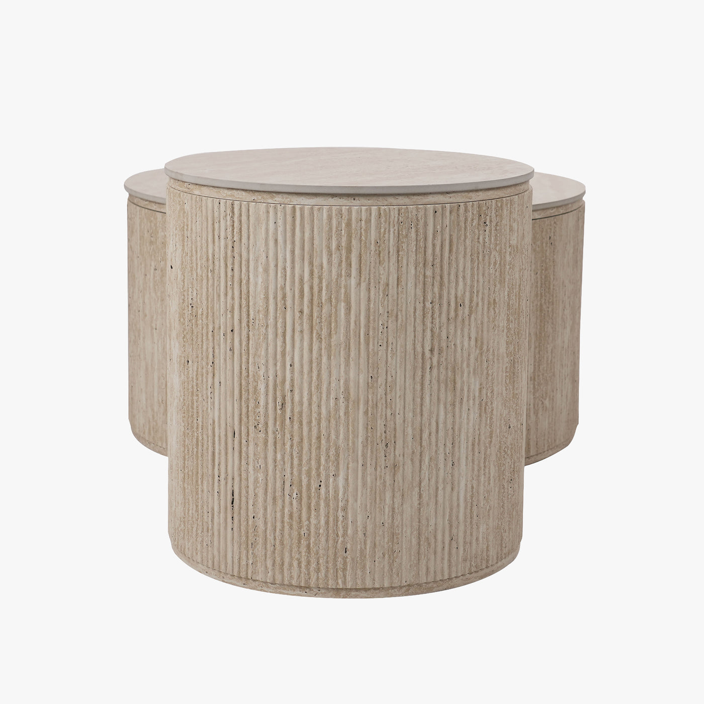 FARA Lot de 2 tables basses rondes plateau en céramique beige