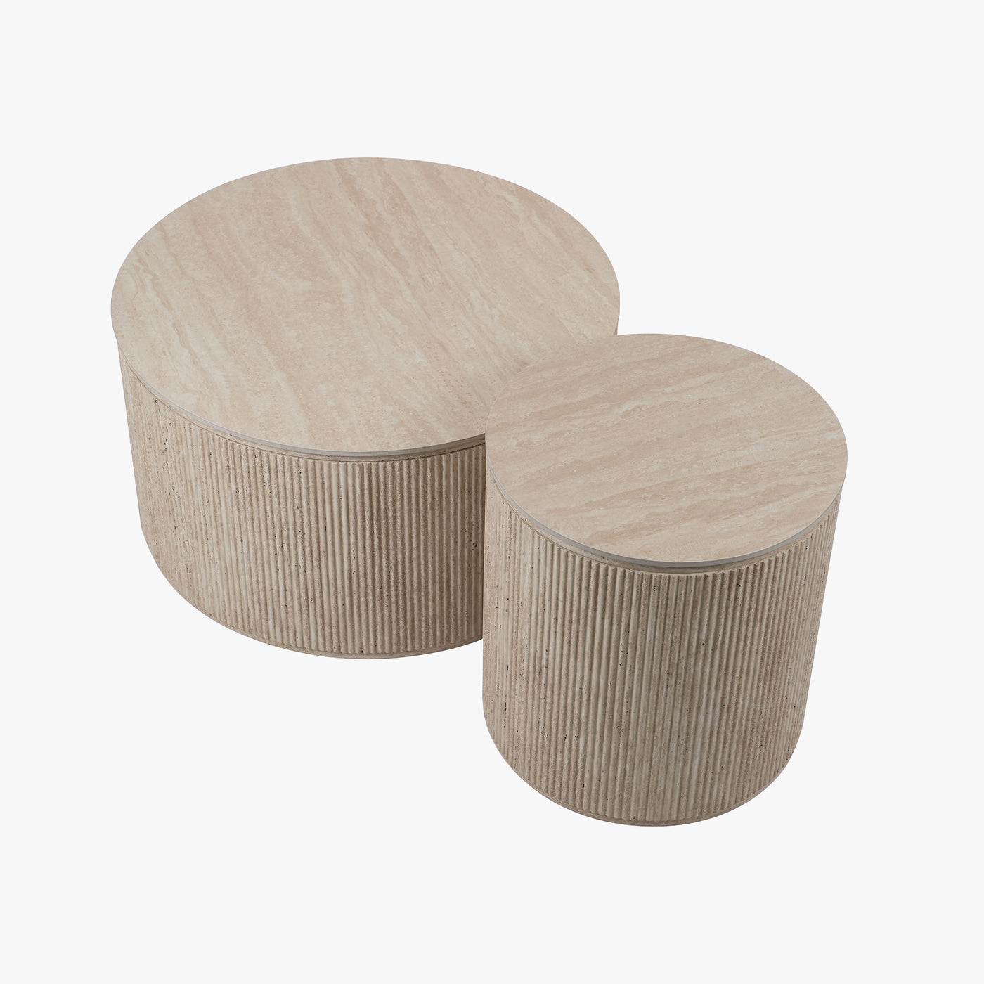 FARA Lot de 2 tables basses rondes plateau en céramique beige