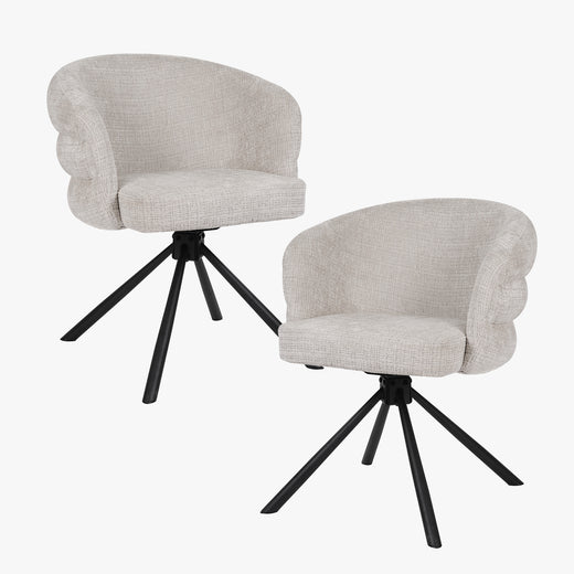 ALBANE Lot de 2 chaises pivotantes en tissu beige pieds en métal noir