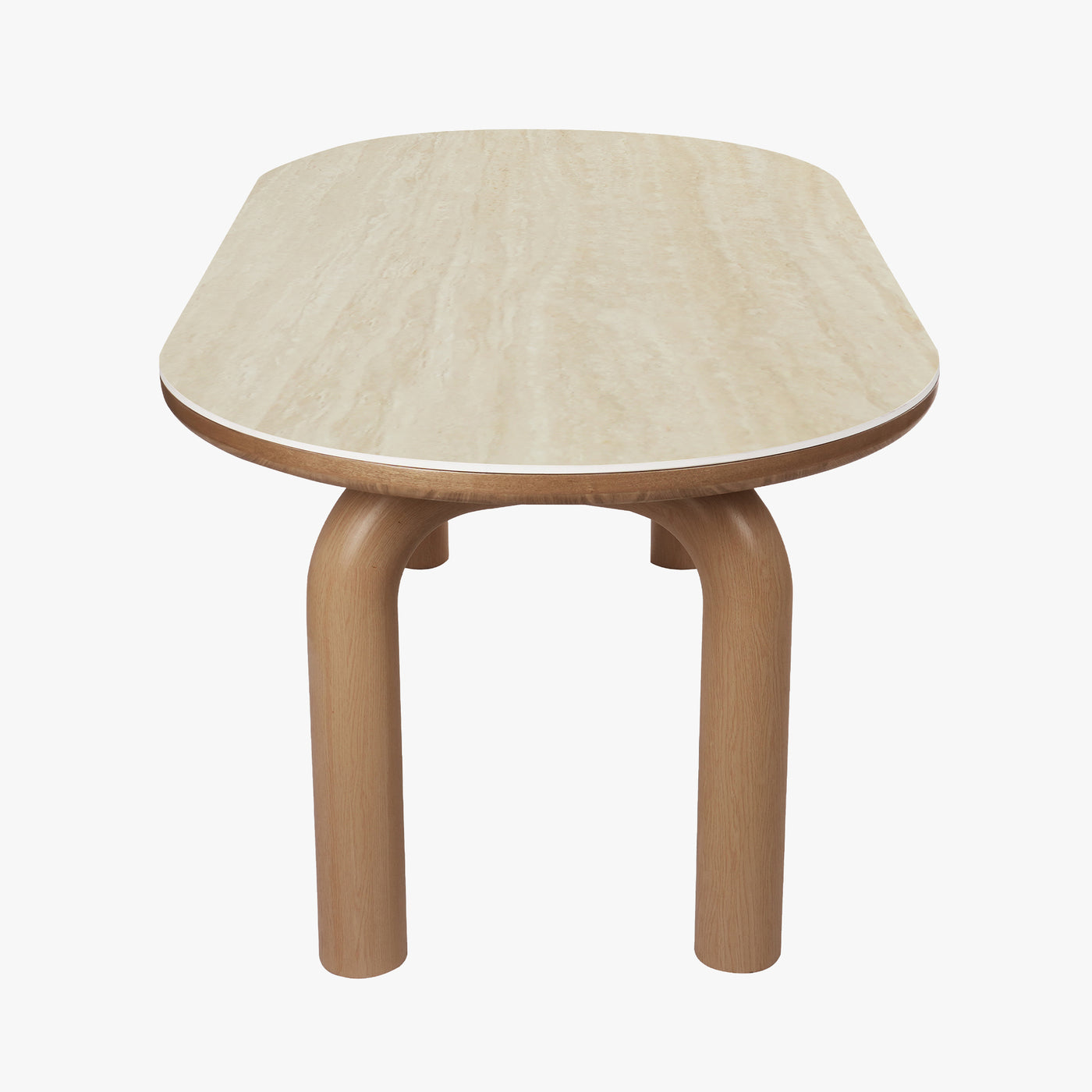 MARTINA Table à manger ovale en céramique pieds en métal couleur bois clair 180 cm