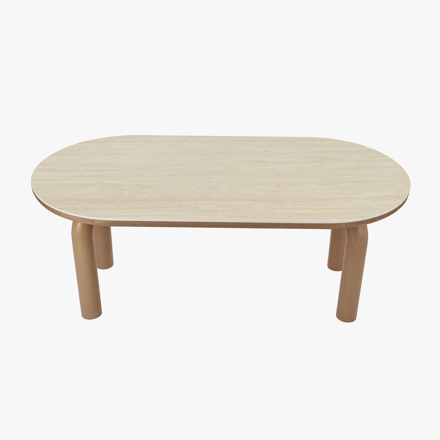 MARTINA Table à manger ovale en céramique pieds en métal couleur bois clair 180 cm