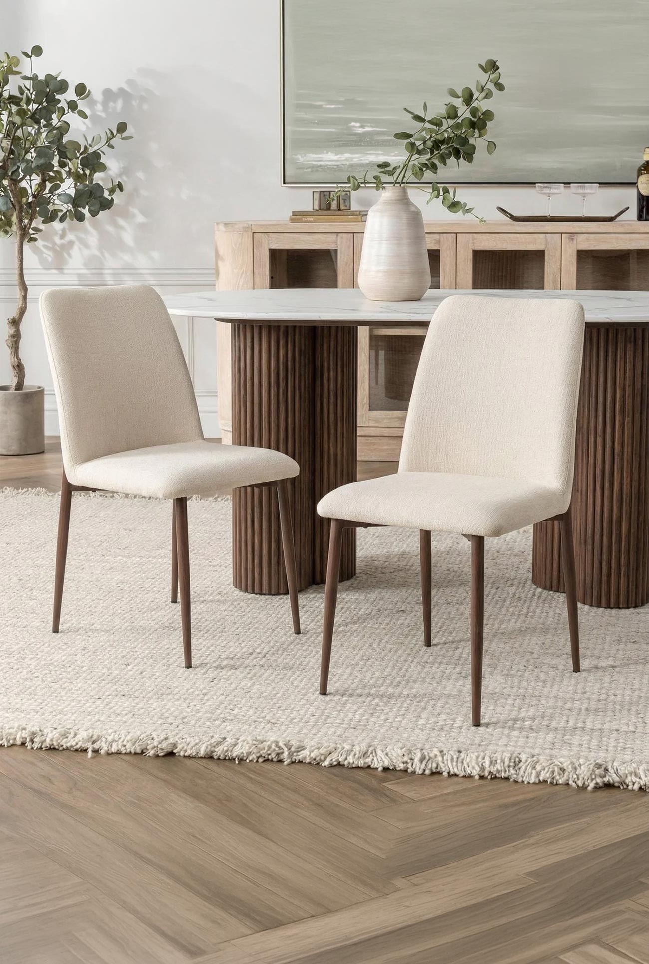 SELIA - Chaises et tabourets en tissu pieds couleur bois foncé