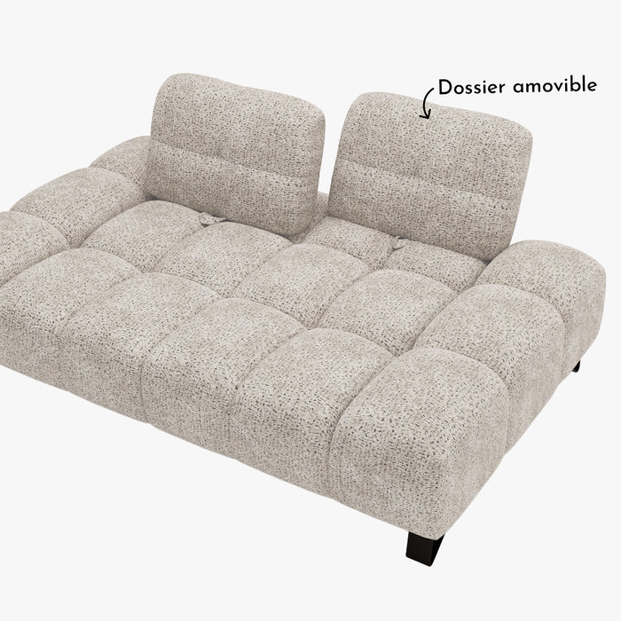 LOREA Canapé 2 places avec dossier amovible en tissu beige