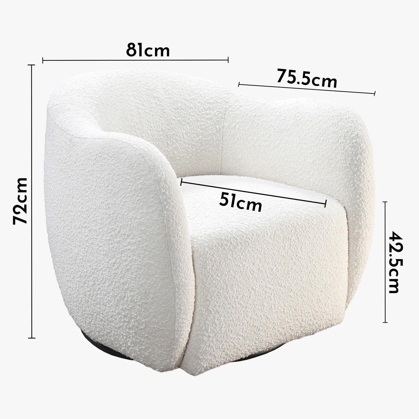 BARCY Fauteuil cabriolet pivotant effet peau de mouton blanc