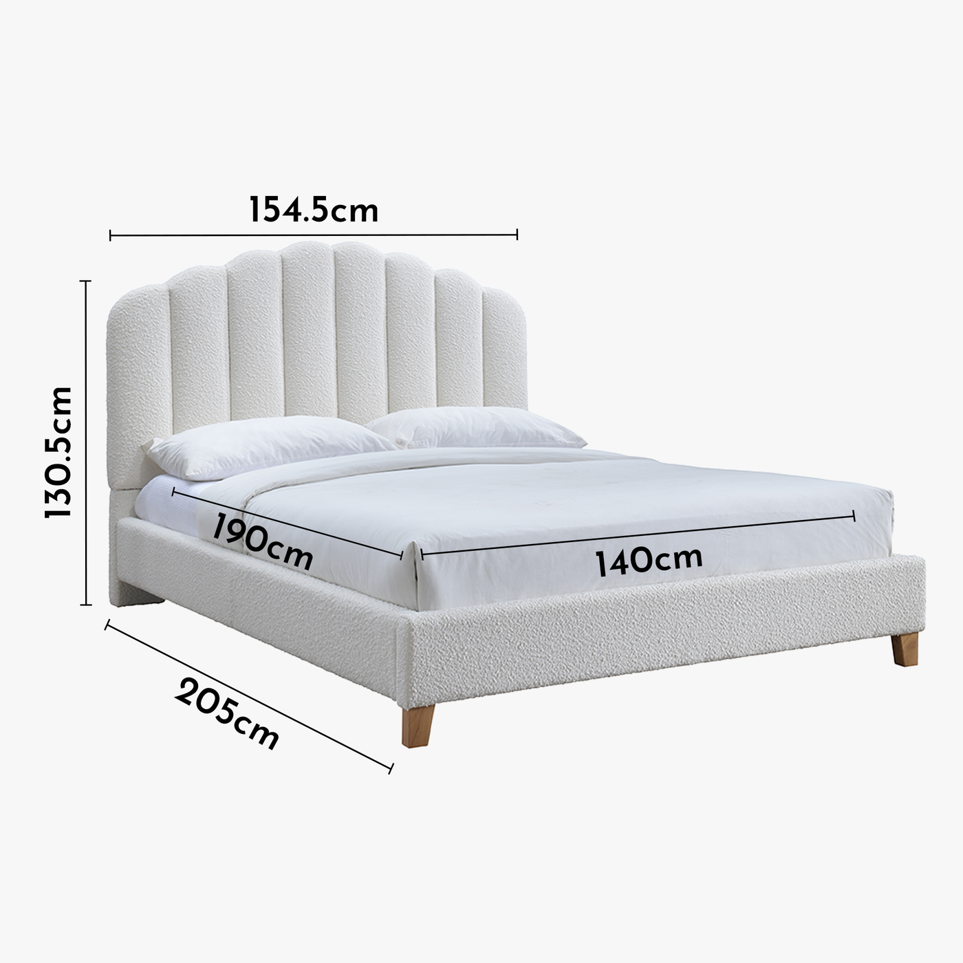 SULIA Lit double effet peau de mouton écru 140x190 cm