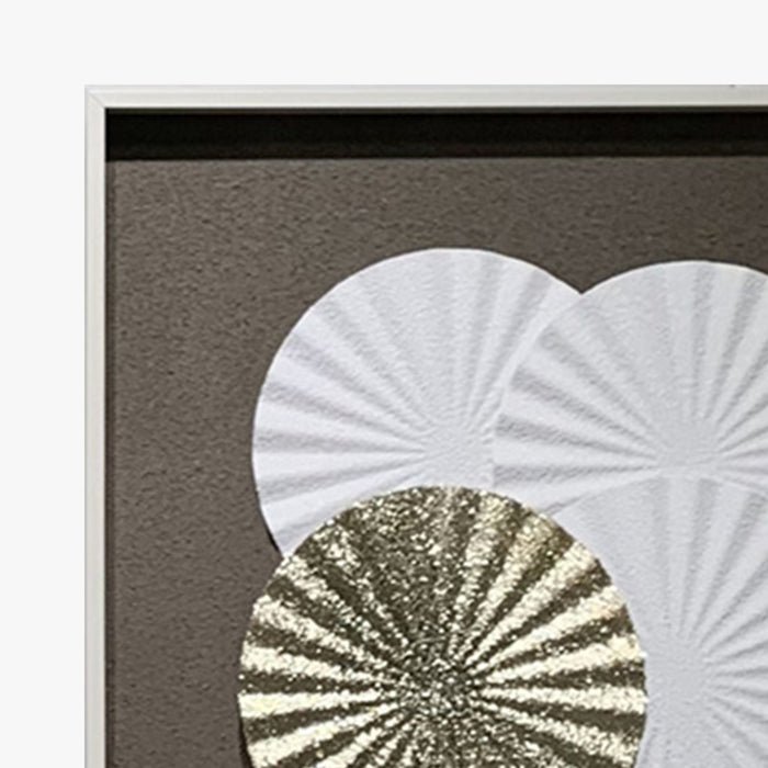 ANELIA Tableau peinture à l'huile relief rond blanc et doré cadre aluminium - 50x50 cm
