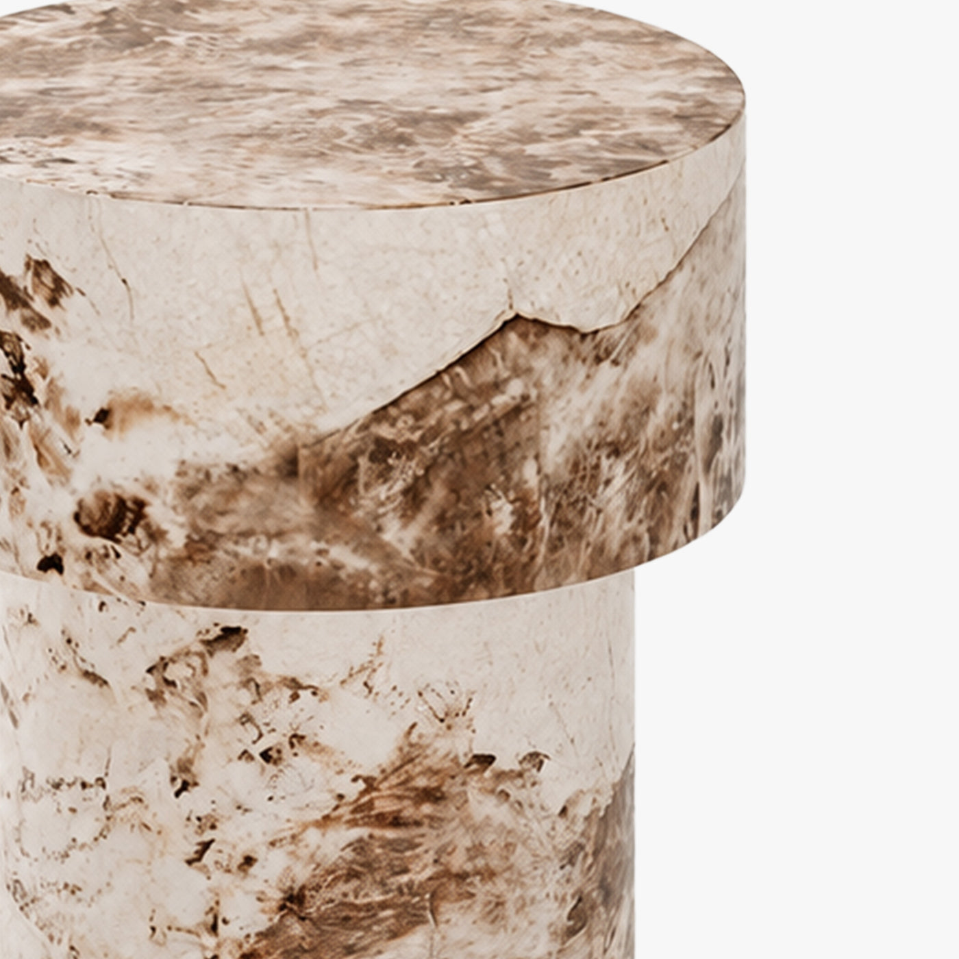 ZENA-39 Table d'appoint ronde en marbre d'ingénierie beige et marron D39 cm