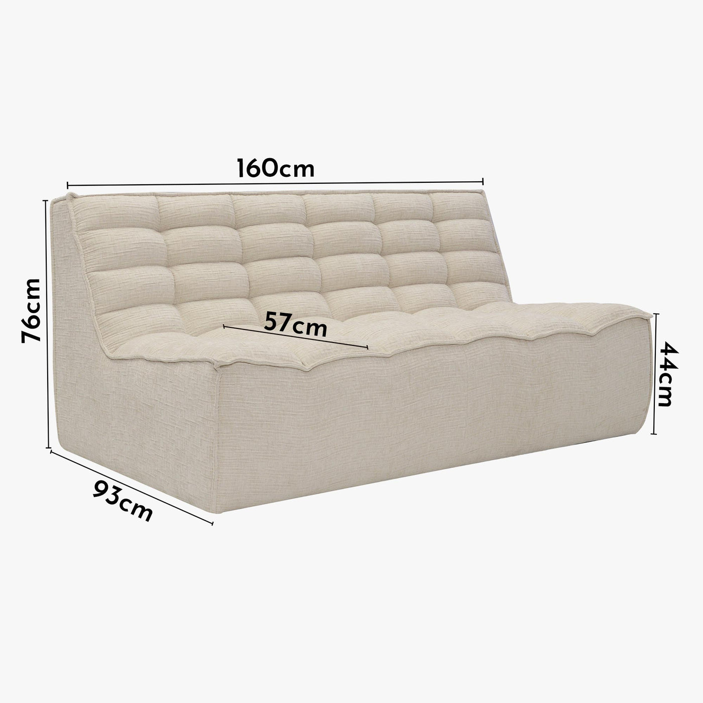 ZEYNA Canapé 2 places modulable en tissu beige