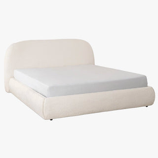 ADAM Lit double en tissu bouclette beige avec coffre 160x200 cm
