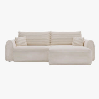 ADELE Canapé d'angle convertible et réversible avec coffre en velours côtelé beige