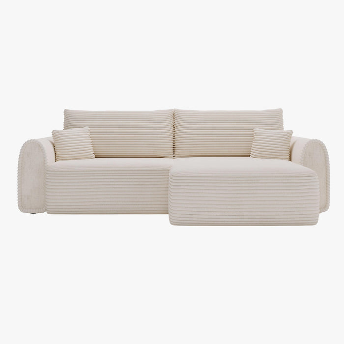 ADELE Canapé d'angle convertible et réversible avec coffre en velours côtelé beige